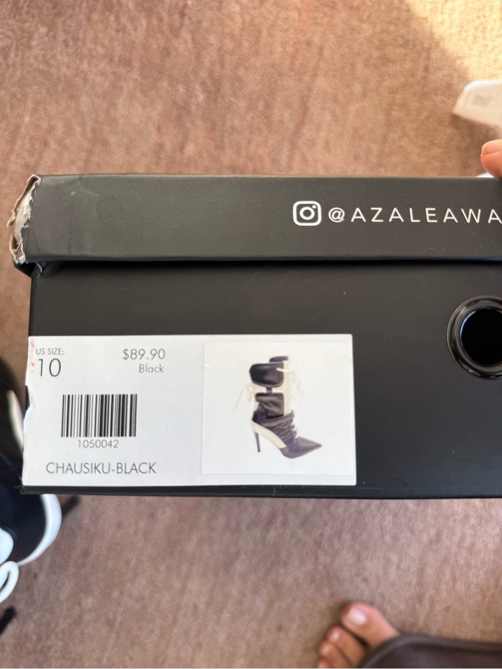 Black & White Lace-Up Pointed Stiletto Boots by Azaïa Wang - Picture 5 of 6
